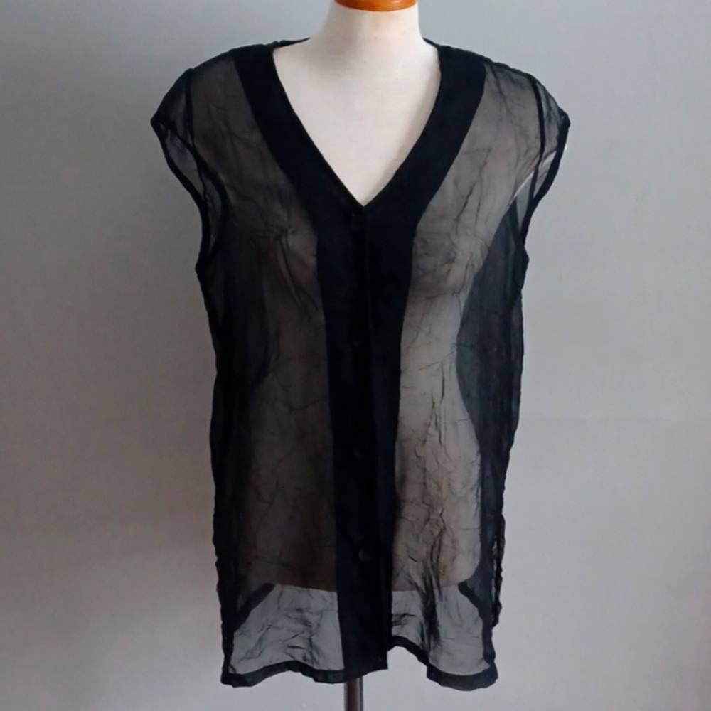 Sportek size L black sheer sleevless top